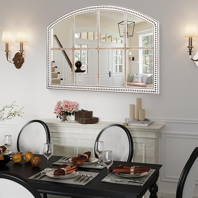 Farmhouse Windowpane Wall Mirror 28x42 Inch, Large Rustic White Wood Mirror - Image 5