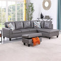 Dark Grey L-Shaped 3-Piece Faux Leather Sofa by Unknown