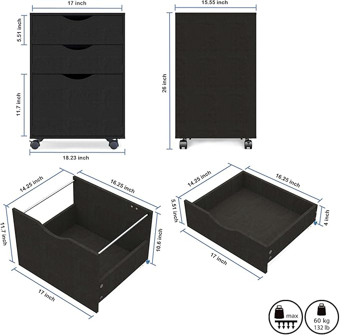 QDSSDECO 3 Drawer Mobile File Cabinet, Rolling Vertical Filing Cabinet fits A4 - Image 3