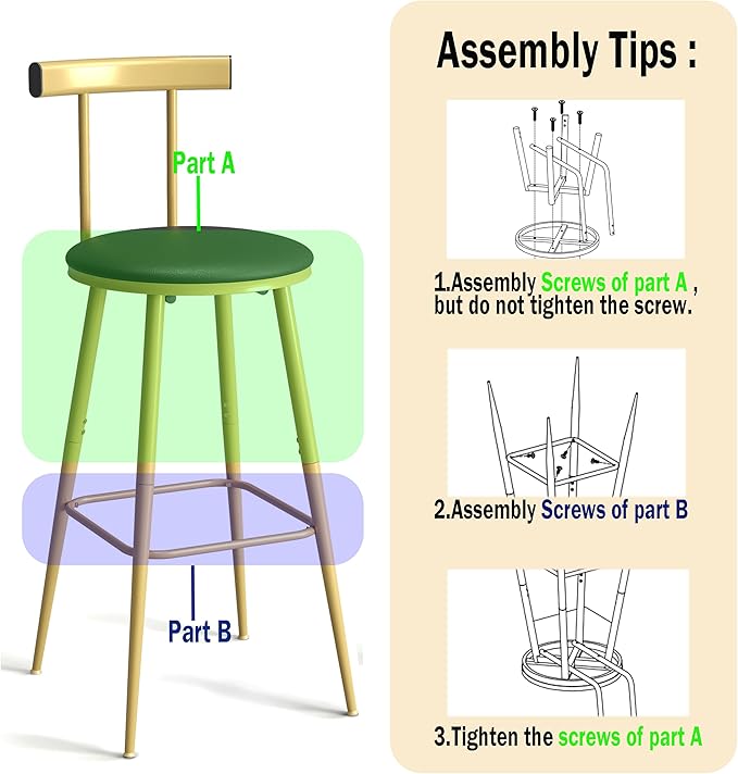 Bar Stools, Bar Chairs with Backrest and Footrest, Industrial Counter Stools - Image 7