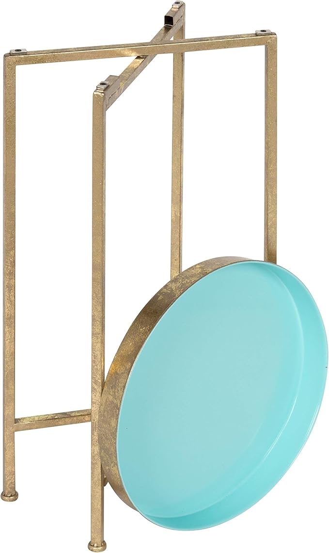 Kate and Laurel Celia Round Foldable Tray Accent Table, Light Teal and Gold - Image 5