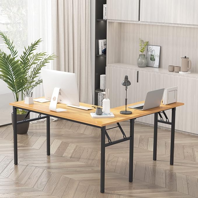 DlandHome Reversible L-Shaped Desk Large Corner Desk Folding Table Computer - Image 2