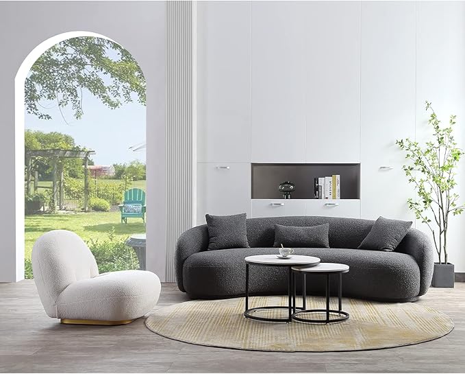 Acanva Mid Century Modern Curved Living Room Sofa, 4-Seat Boucle Fabric Couch - Image 4
