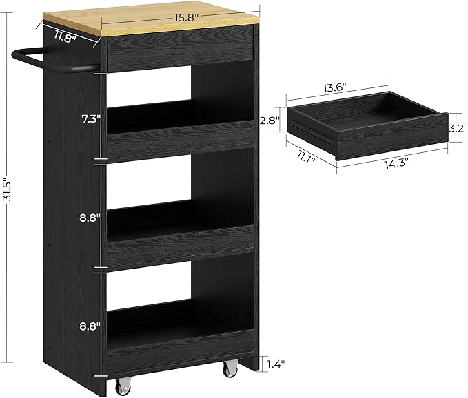 IRONCK Wood Storage Cart, 4 Tier Rolling Kitchen Cart on Wheels, Slide Out - Image 3