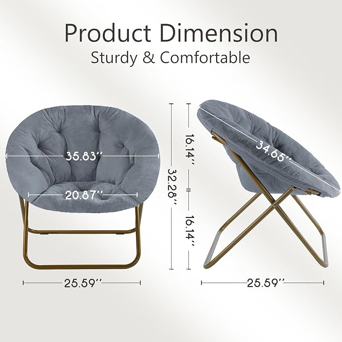 Saucer Chair Faux Fur with Soft and Thick Padded Seat Metal Frame, Modern Style - Image 3