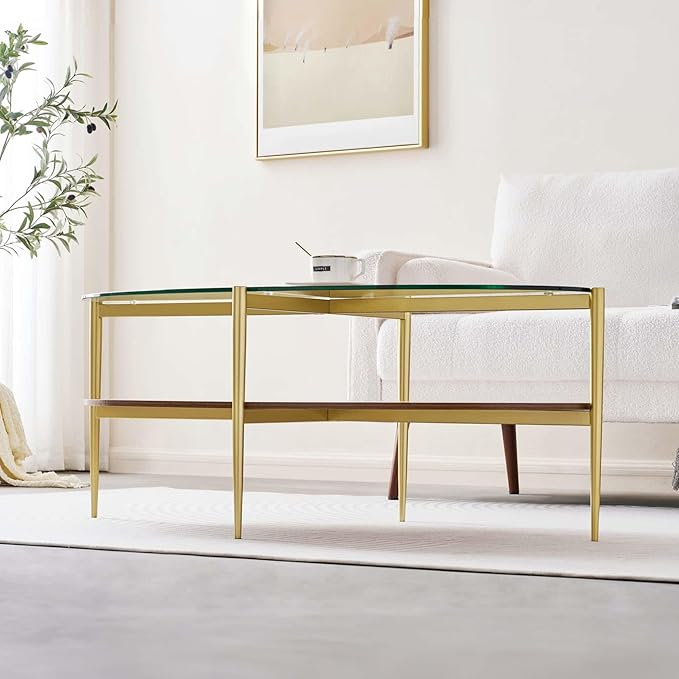 Oval Glass Coffee Table, Mid-Century Modern Design, L43 x W22 x H17 inch - Image 4
