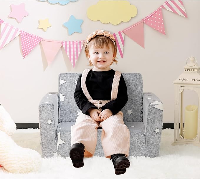 ALIMORDEN 2-in-1 Toddler Fold Out Couch, Comfy Convertible Sofa to Lounger - Image 2