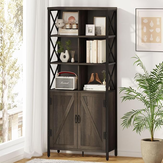 FATORRI Industrial Tall Bookshelf, Rustic Bookcase by FATORRI