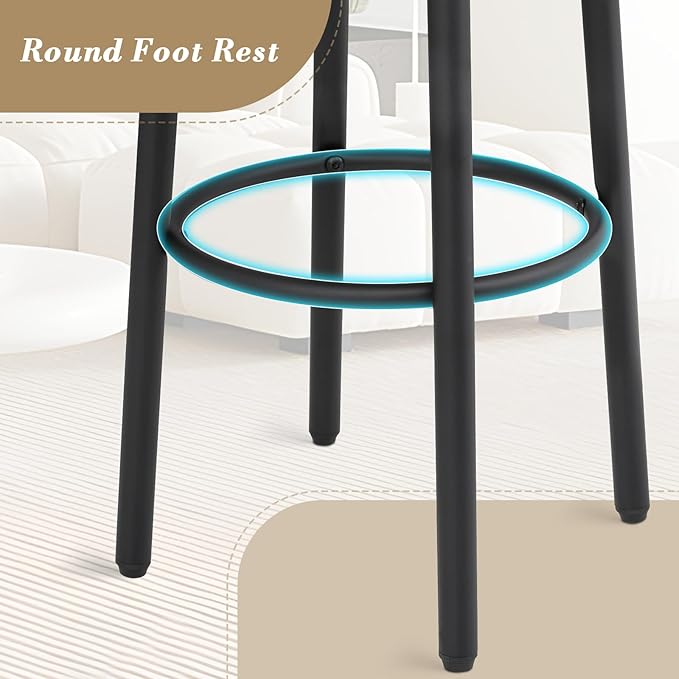 Athena Collection Bar Stools Set of 2, 25.5 Inches Round Counter Height Bar - Image 6