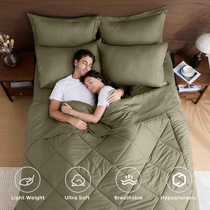 HEVUMYI Olive Green Queen Comforter Set - Image 2