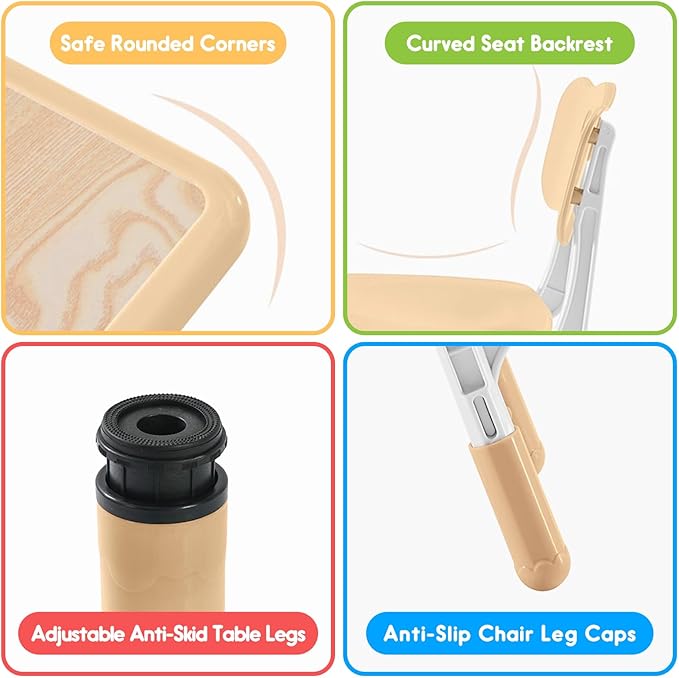 Kids Table & Chair Set with Adjustable Toddler-Safe Non-Slip Legs, Activity & - Image 6