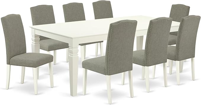 East West Furniture LGEN9-LWH-06 9 Piece Dining Set Includes a Rectangle Dining by EastWestFurniture