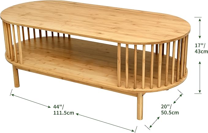 VaeFae Oval Coffee Table, Bamboo Coffee Table - Image 3