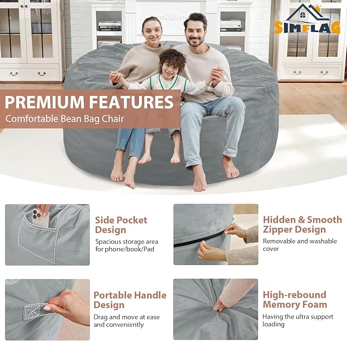 5FT Bean Bag Chair, Large Bean Bag Chairs - Image 4