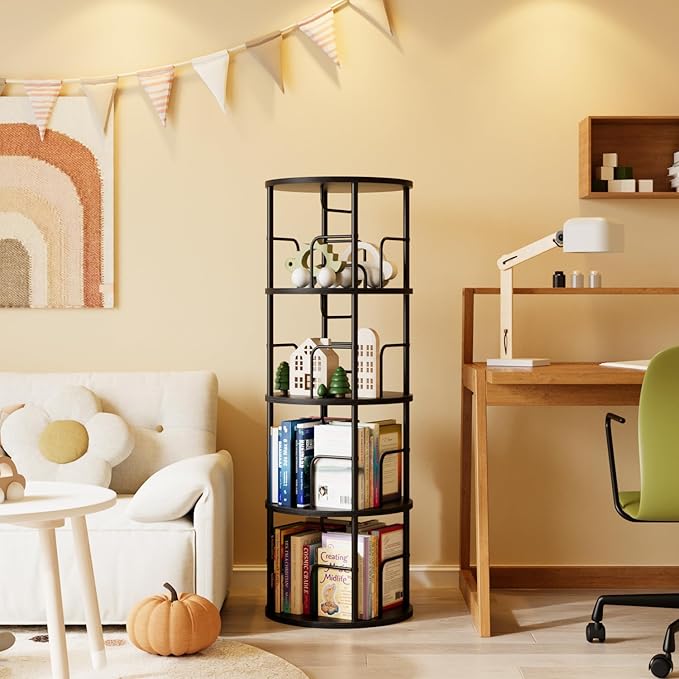 4 Tier Rotating Bookshelf, 360 Display Spinning Corner Bookshelf, Space-Saving - Image 6