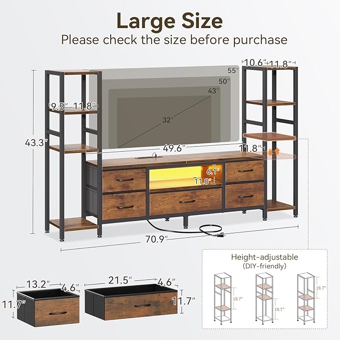 Casaottima 71" TV Stands for 43, 55 Inch TV Entertainment Center - Image 3