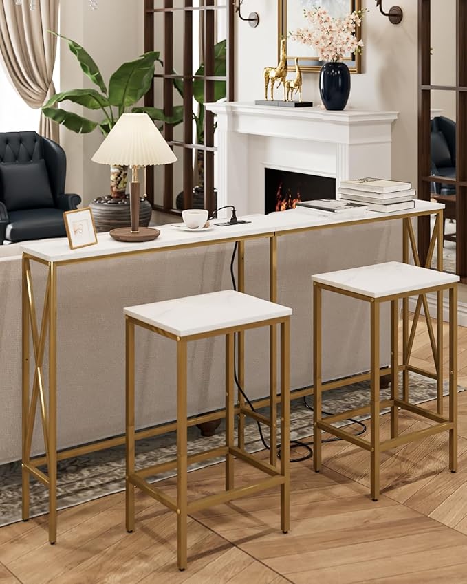 Masupu 63" Console Table with Power Outlet, Modern Narrow Long Sofa Table - Image 7