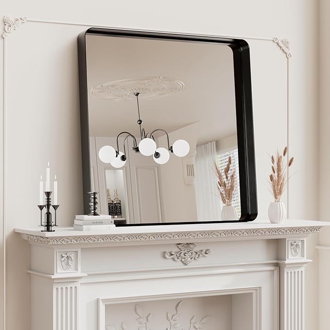 Koonmi Black Wall Mirror for Bathroom, 30x30 Inch Matte Deep Framed Rounded - Image 2