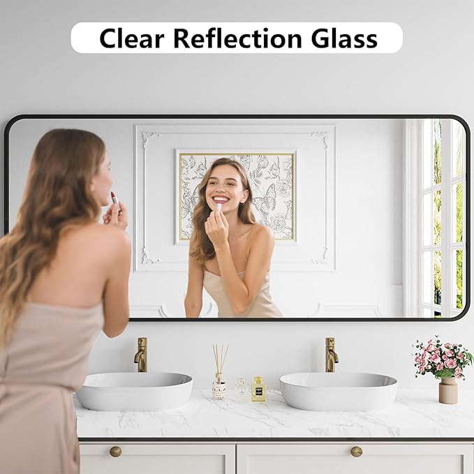 Koonmi Bathroom Mirror, 32X72 Inch Black Metal Framed Mirror - Image 2