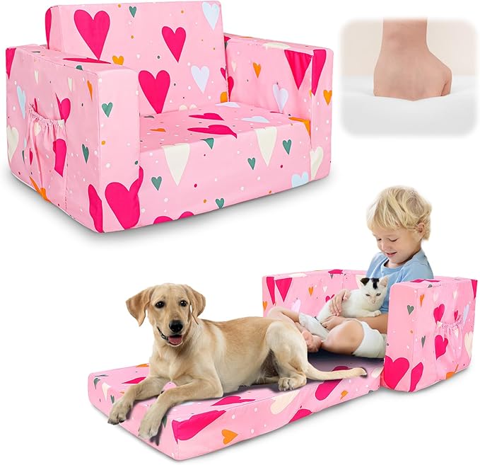 Kids Couch, 2-in-1 Kids Fold Out Sofa, Convertible Toddler Couch to Lounger by Beavtaens