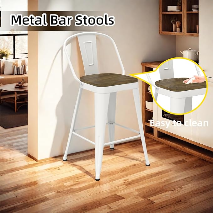 Metal Bar Stools Set of 4, High Back Bar Stools - Image 6