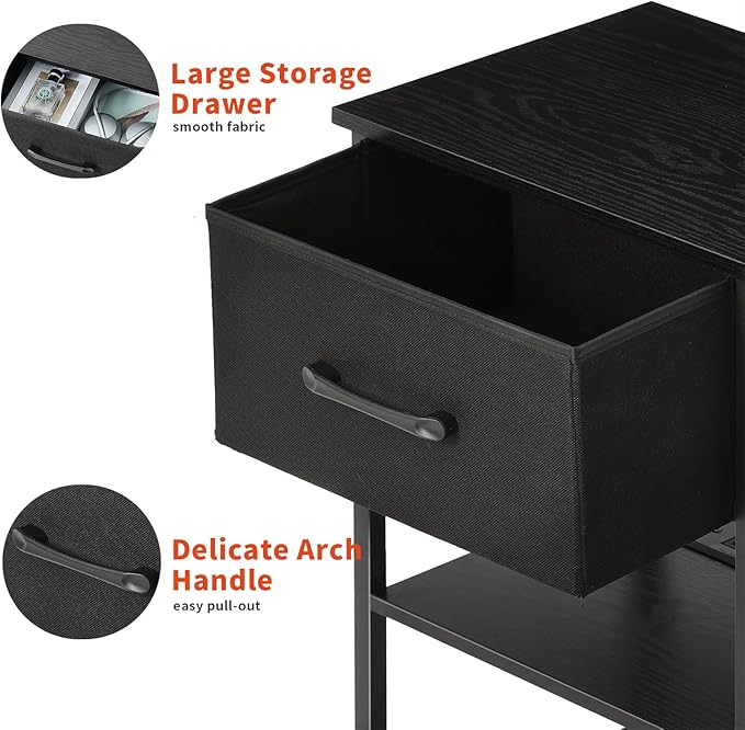 Nightstands Set of 2 with Charging Station and Drawer, End Table Side Table - Image 9