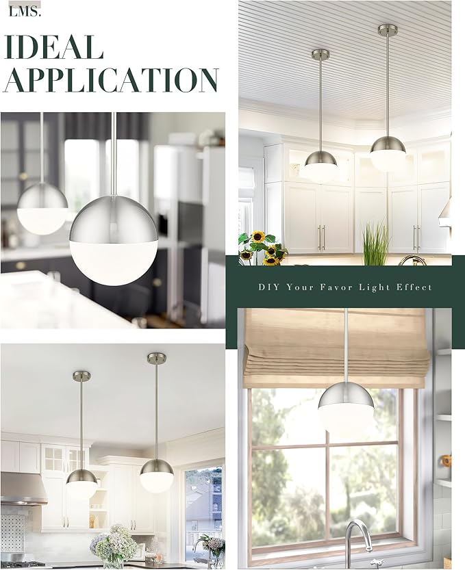 LMS 2 Pack Modern Pendant Lights, Mid Century Brushed Nickel Kitchen Lighting - Image 4