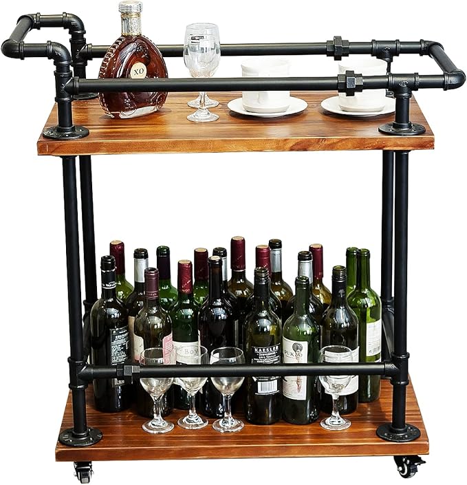 Industrial Pipe Bar Carts/Serving Carts/Kitchen Carts/Wine Rack Carts on Wheels - Image 4