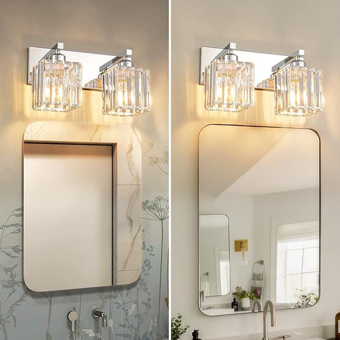 Modern Bathroom Vanity Light 2-Lights Chrome Crystal Bathroom Wall Light Vanity - Image 4