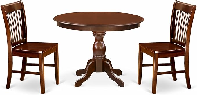 East West Furniture HBNF3-MAH-W 3 Piece Dining Set Contains a Round Dining Room by EastWestFurniture