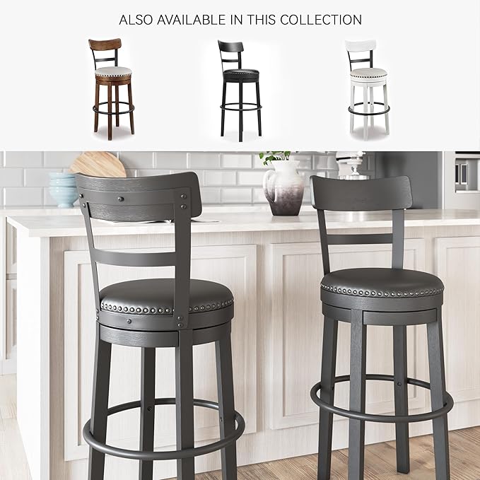 Signature Design by Ashley Valebeck 30.38" Casual Pub Height Upholstered Swivel - Image 6