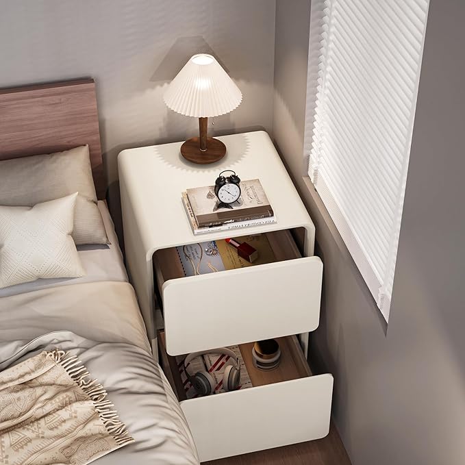 VICITON Modern Narrow Faux Leather Nightstand, Solid Wood Drawer, Storage - Image 7