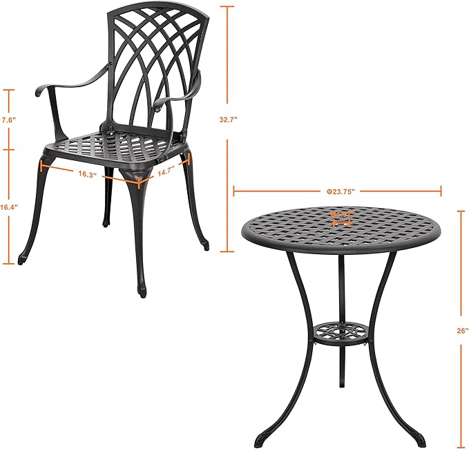 NUU GARDEN Patio Bistro Sets 3 Piece Cast Aluminum Bistro Table and Chairs Set - Image 6