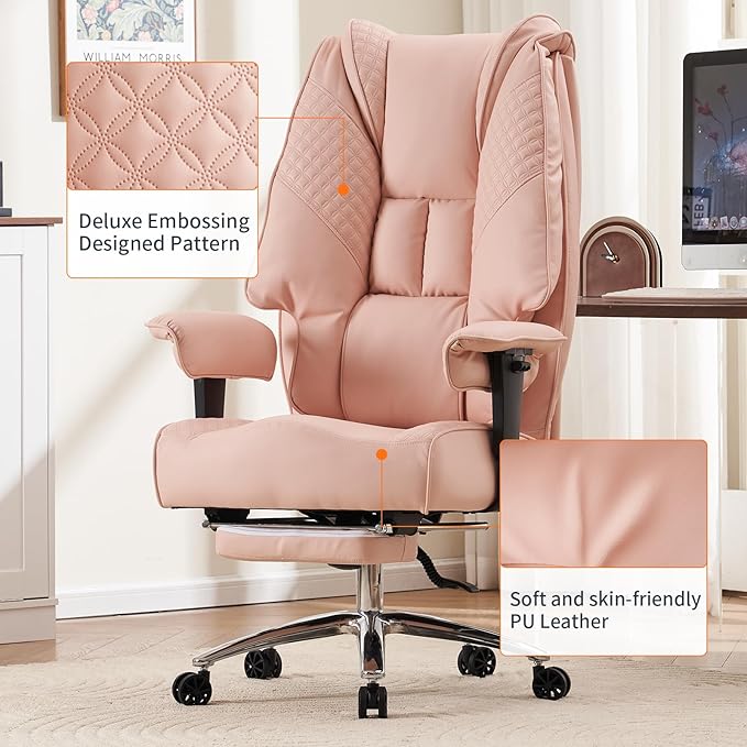 Big and Tall Office Chair 400lbs Wide Seat, Leather High Back Executive Office - Image 6