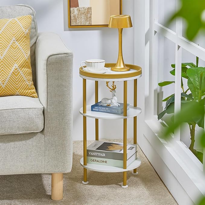 Small Round End Table with Charging Station, 3-Tier Accent Couch Beside Table - Image 5
