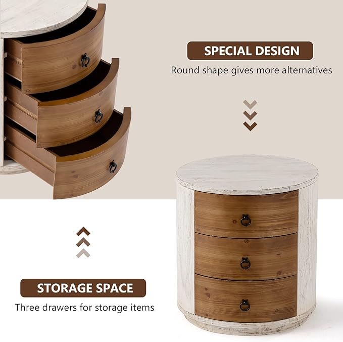 COSIEST 3 Drawer Chest of Drawers, 20 inch MDF Round Storage Cabinet, Retro - Image 5