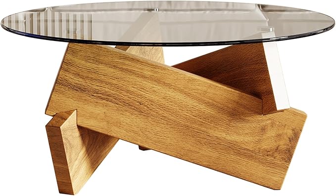 Honyee Morden Rounded Coffee Table, 30.7" x 30.7" x 16.1" Tempered Glass Top - Image 6