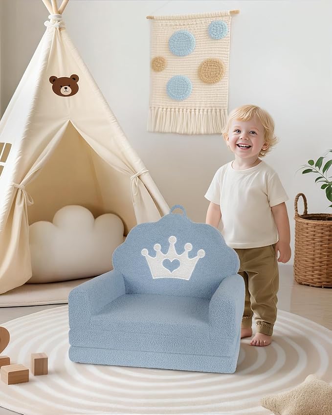 2-in-1 Kids Couch Fold Out, Soft Teddy Sherpa Toddler Couch - Image 5