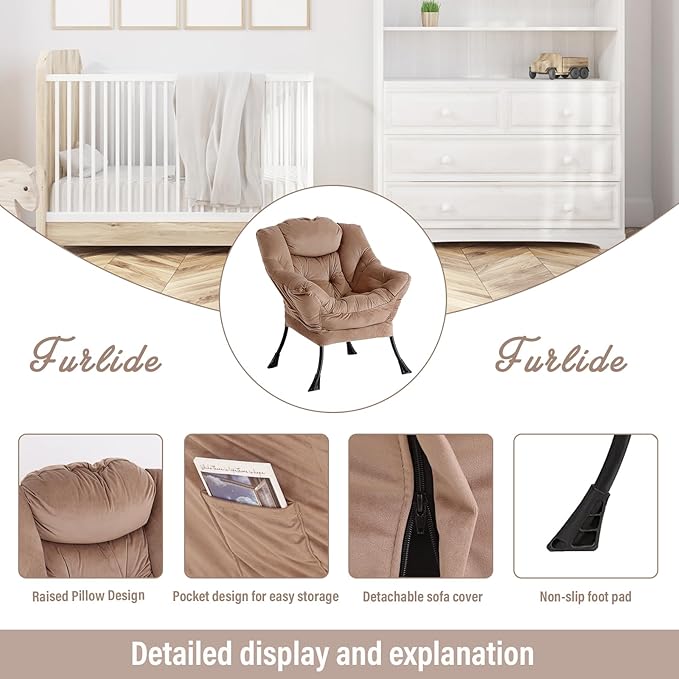 Lazy Chair with Ottoman, Modern Chair with Folding Footrest, Lounge Accent Chair - Image 3