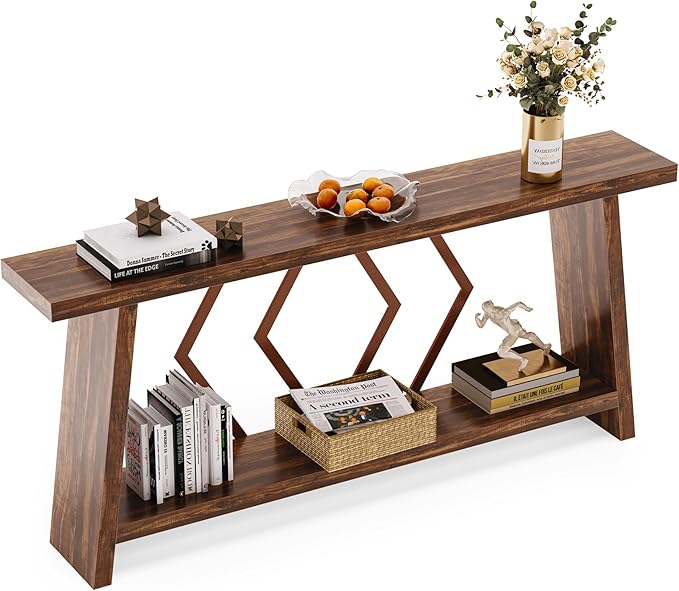 LITTLE TREE 70.9-Inch Console Table, Long Sofa Table Behind Couch, Farmhouse - Image 7