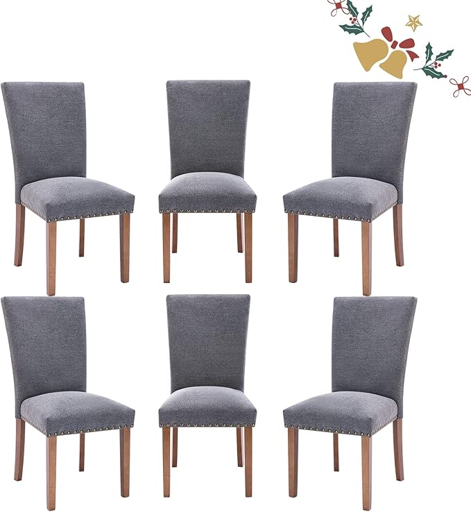 Parsons Dining Chairs Set of 6, Upholstered Nailhead Dining Room Kitchen Side by COLAMYINC