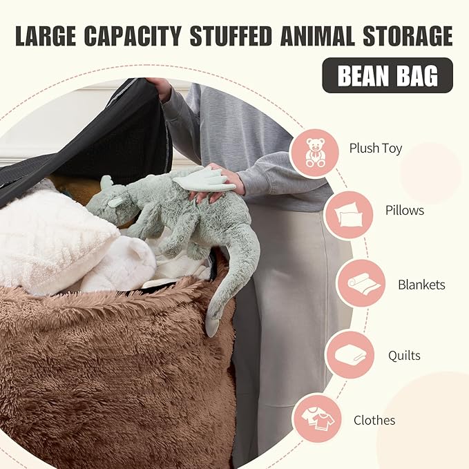 Stuffed Animal Storage Bean Bag Chair Cover Washable Ultra Soft Bean Bag Cover - Image 3