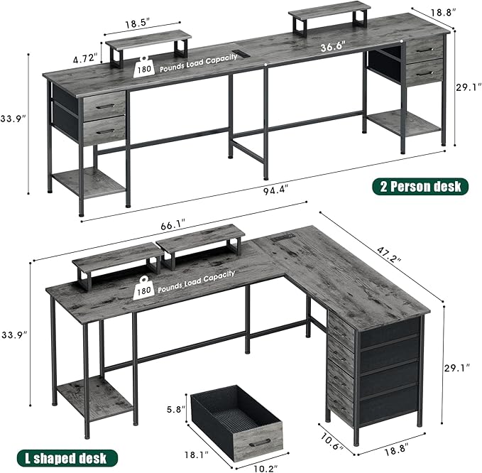 66" L Shaped Computer Desk, 94.4'' Home Office Desk - Image 3