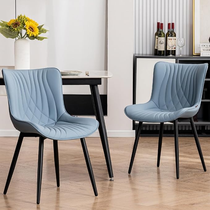 Kidol&Shellder Blue Dining Chairs Set of 2, Faux Leather Upholstered Mid - Image 4