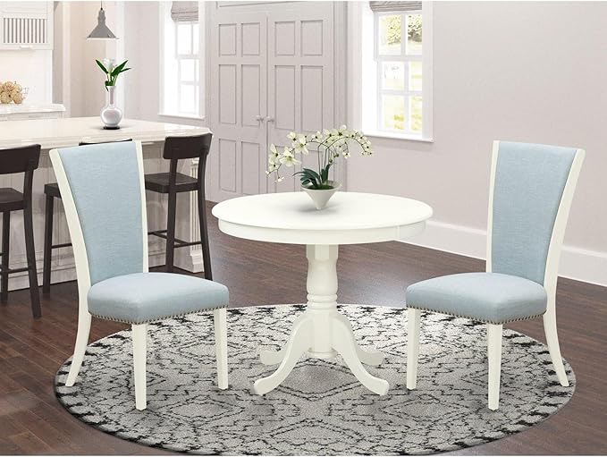 East West Furniture ANVE3-LWH-15 3 Piece Dining Table Set Contains a Round - Image 6