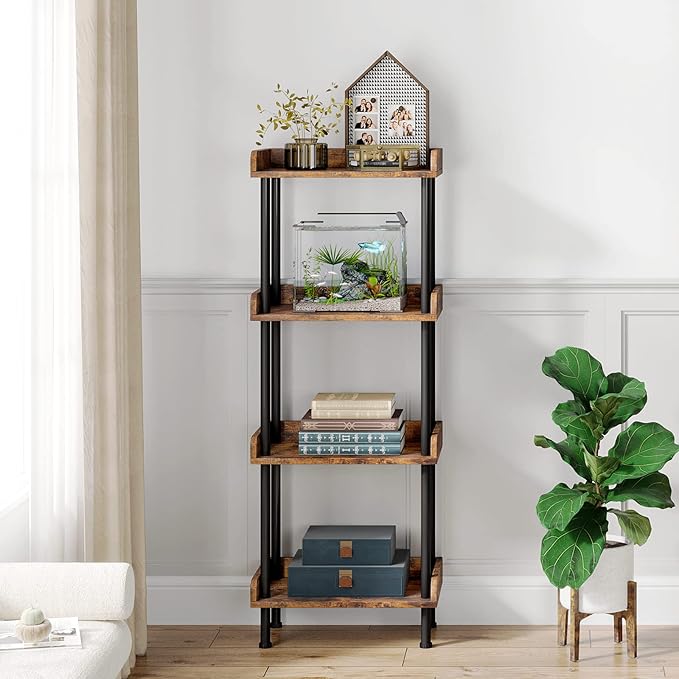 Hosfais Bookcase 4 Tier Bookshelf, Vintage Small Bookshelf - Image 4