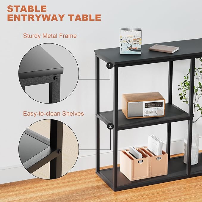 WOHOMO Console Table, 31.5'' x 31.5'' Black Industrial Sofa Table - Image 8