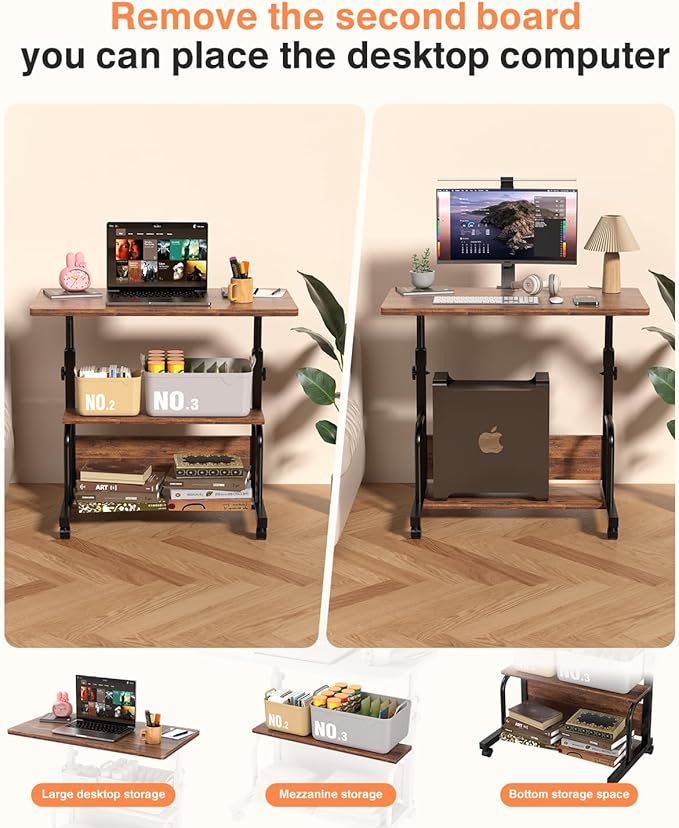 Portable Rolling Desk on Wheels Adjustable Height Desks - Image 7