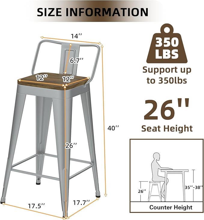 Silver Bar Stools Set of 4, Metal Bar Stools - Image 3