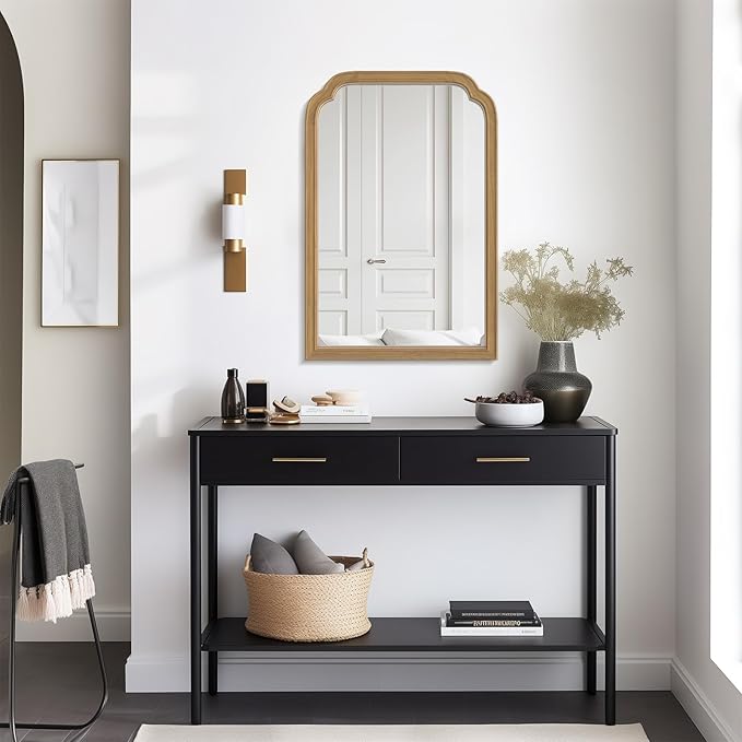 WallBeyond Wood Frame Wall Mirror Rounded Corner Arch Rectangle Mirror - Image 3